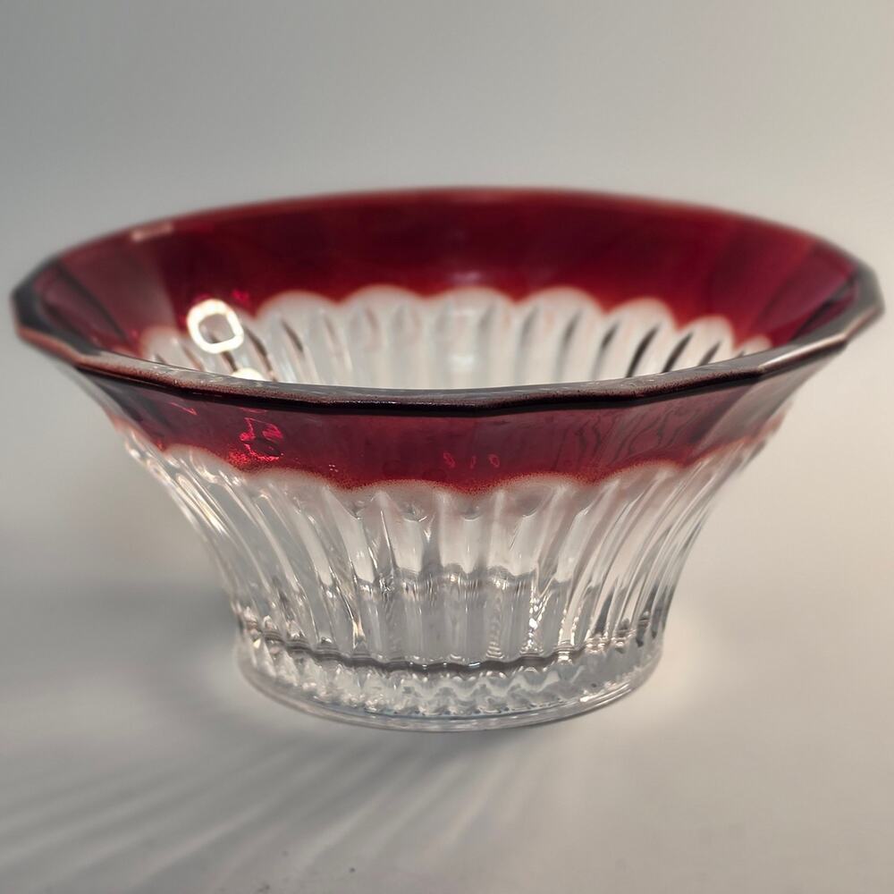 Mikasa Crimson Dawn 5" Dip Fruit Candy Bowl Ruby Red Clear Fluted Glass VTGstyle